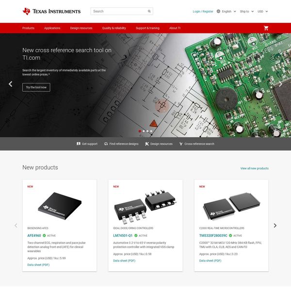 Texas Instruments home page image.