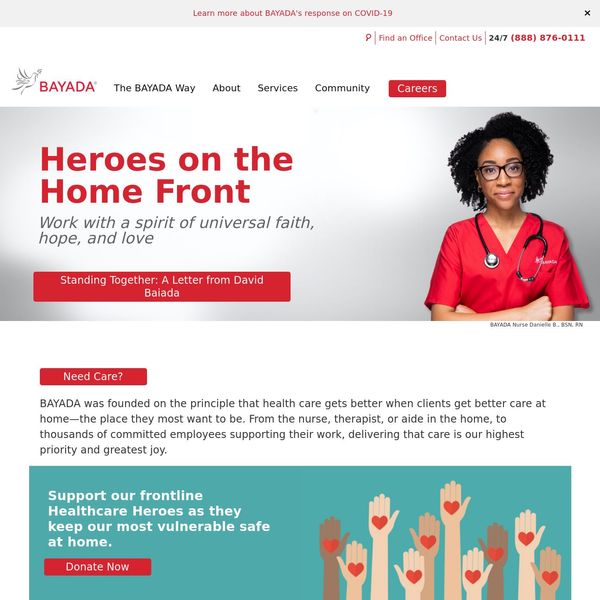 BAYADA Home Health Care home page image.