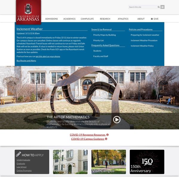 University of Arkansas home page image.