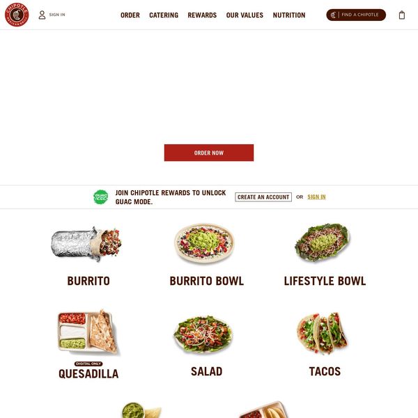 Chipotle Mexican Grill home page image.
