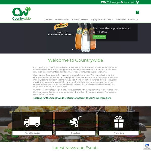 Countrywide Food Service Distributors home page image.