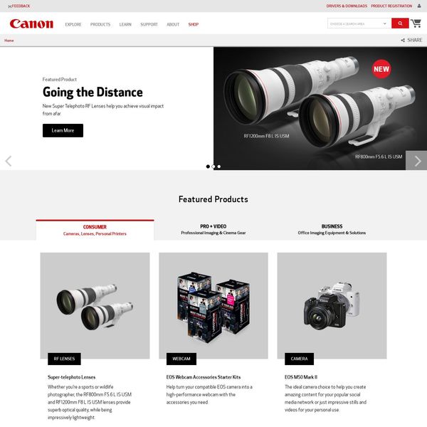 Canon USA home page image.