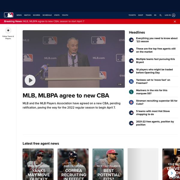 Major League Baseball home page image.