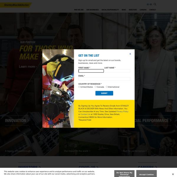 Stanley Black & Decker, Inc. home page image.