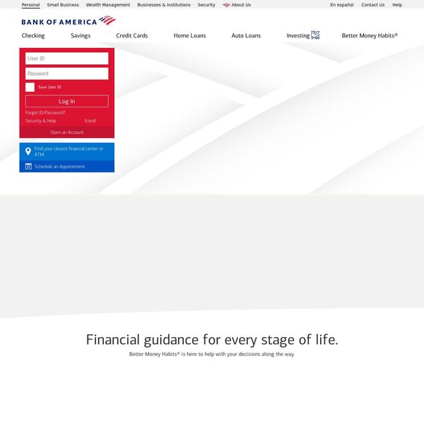 Bank of America home page image.