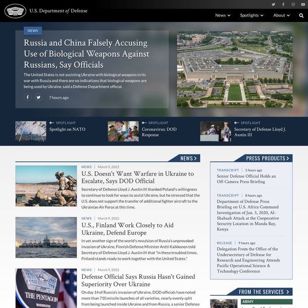 United States Department of Defense home page image.