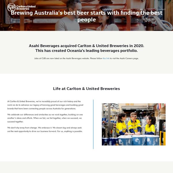 Carlton & United Breweries home page image.