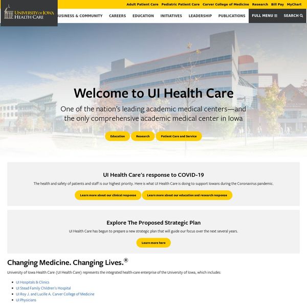 University of Iowa Health Care home page image.