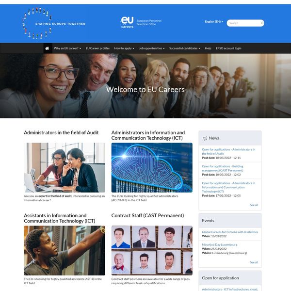 EU Careers by EPSO home page image.