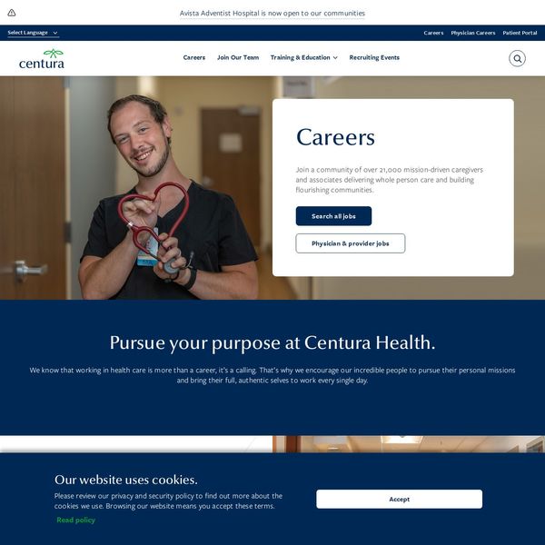 Centura Health home page image.