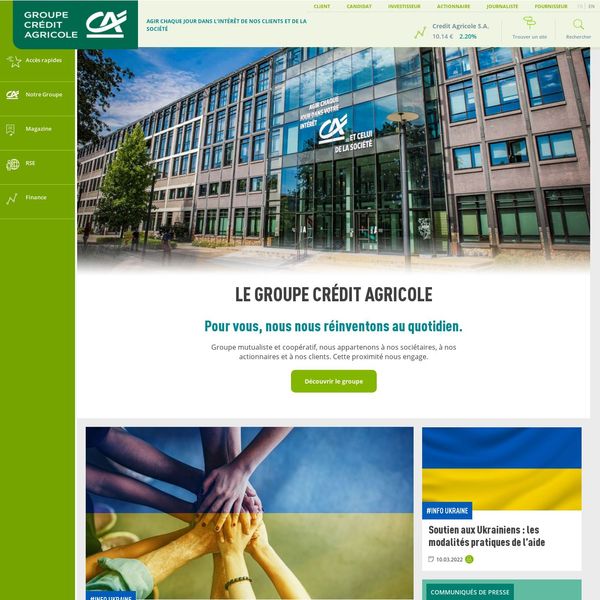 Groupe Crédit Agricole home page image.