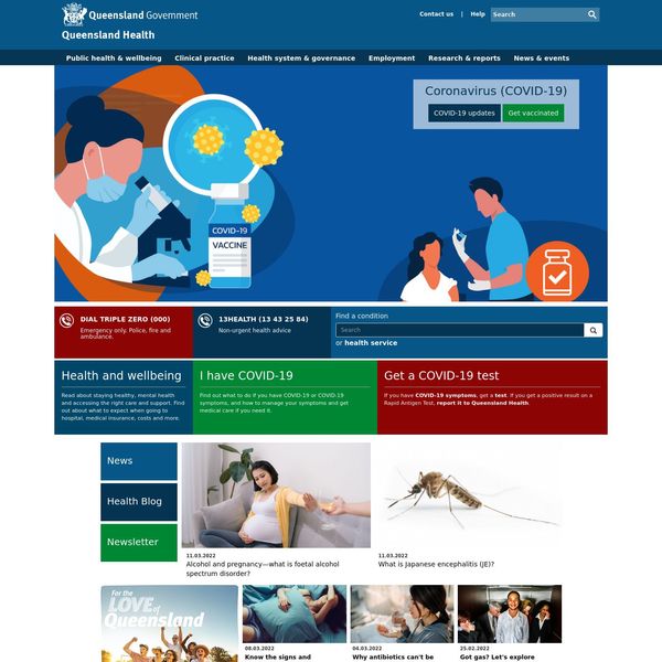 Queensland Health home page image.