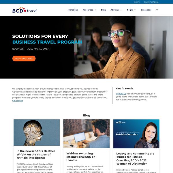 BCD Travel home page image.