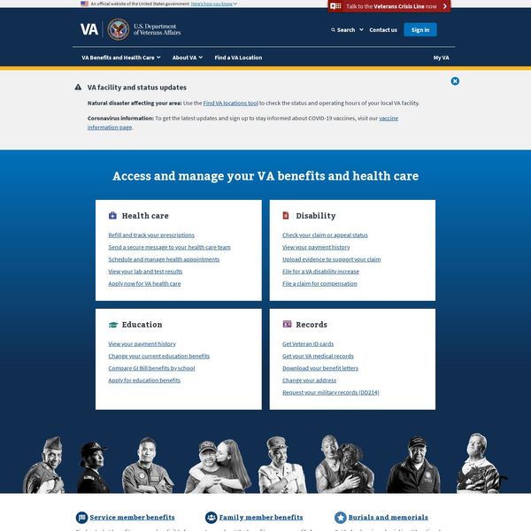 U.S. Department of Veterans Affairs home page image.