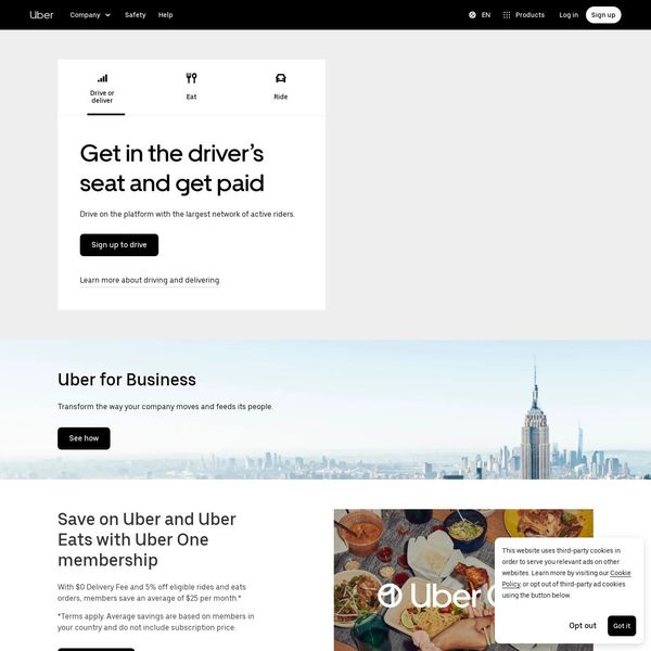 Uber home page image.
