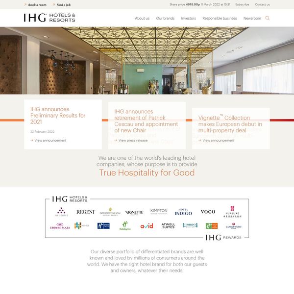IHG Hotels & Resorts home page image.